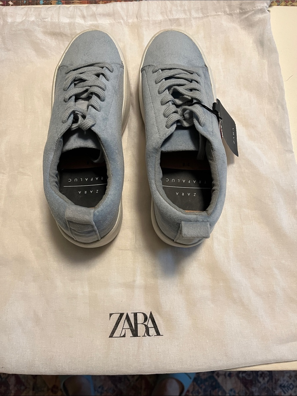Zara Pale Blue Suede Low-Top Sneakers